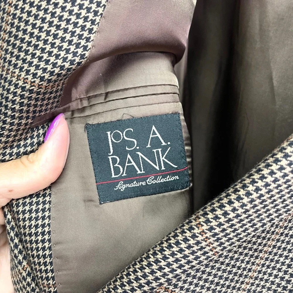 Jos. A. Bank Blazer Mens 50R Brown Houndstooth Plaid Silk & Camel Hair Signature